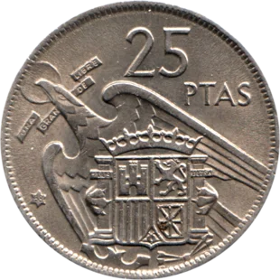 Preview 25 Pesetas, 1968 reverse