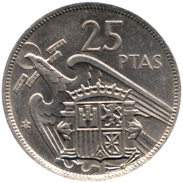 25 Pesetas, 1972 Reverse