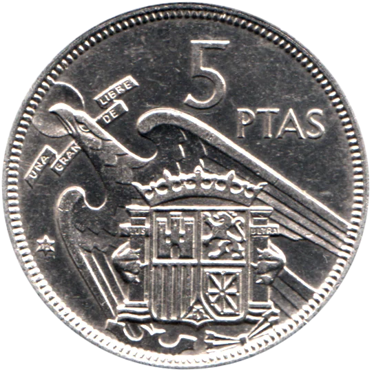 5 Pesetas, 1972 Reverse