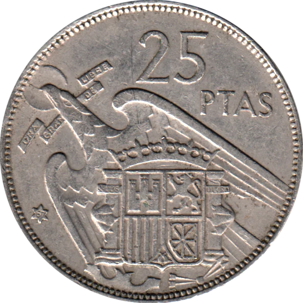 25 Pesetas, 1967 Reverse