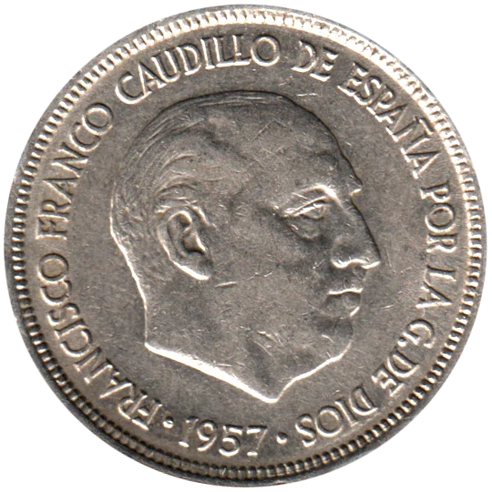 5 Pesetas, 1969 Obverse