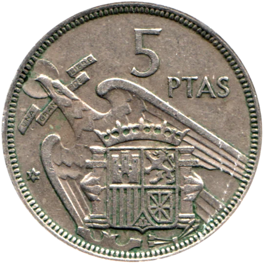 5 Pesetas, 1974 Reverse