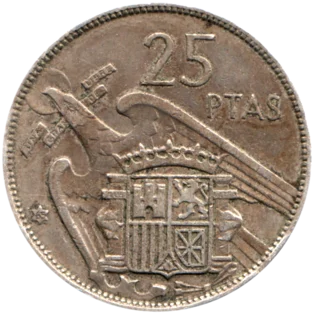 Preview 25 Pesetas, 1965 reverse