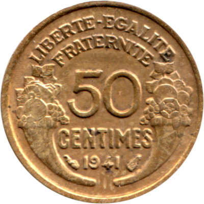 50 centimes, 1941 Reverse