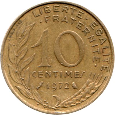 10 centimes, 1972 Reverse