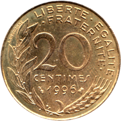20 centimes, 1996 Reverse