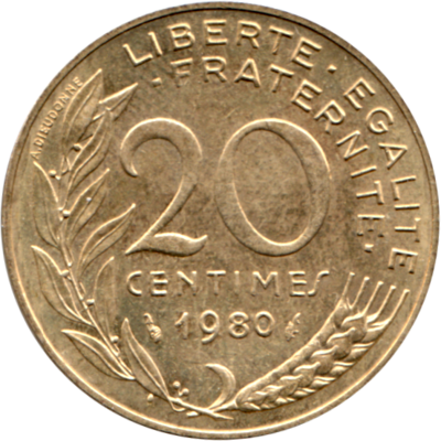 20 centimes, 1980 Reverse