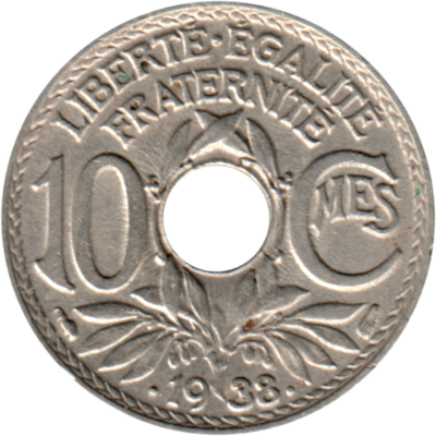 10 centimes, 1938 Reverse