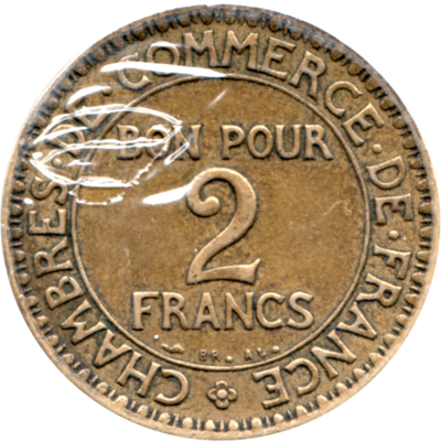 2 Francs, 1922 Reverse
