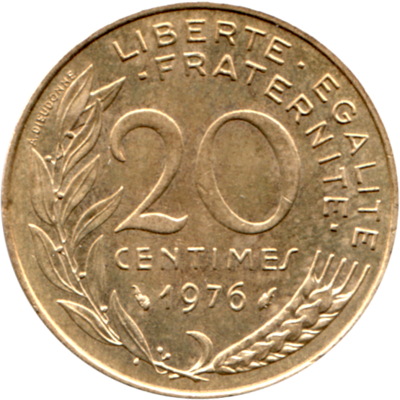 20 centimes, 1976 Reverse