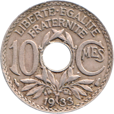 10 centimes, 1933 Reverse