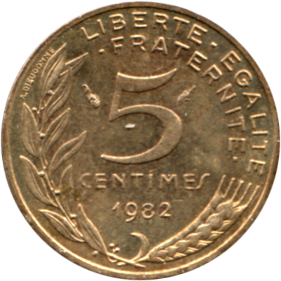 5 centimes, 1982 Reverse