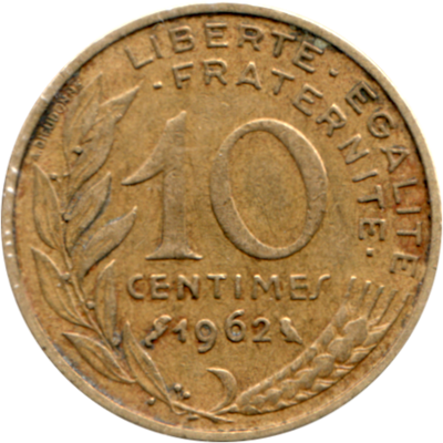 10 centimes, 1962 Reverse