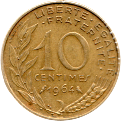 10 centimes, 1964 Reverse