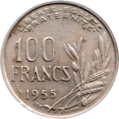 100 Francs, 1955 Reverse