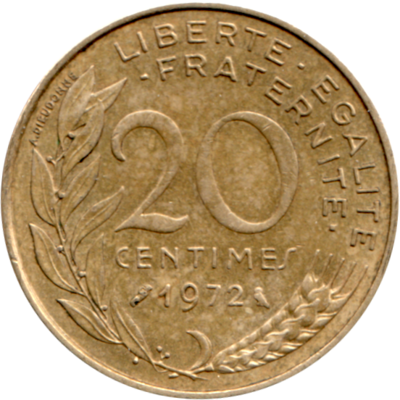 20 centimes, 1972 Reverse