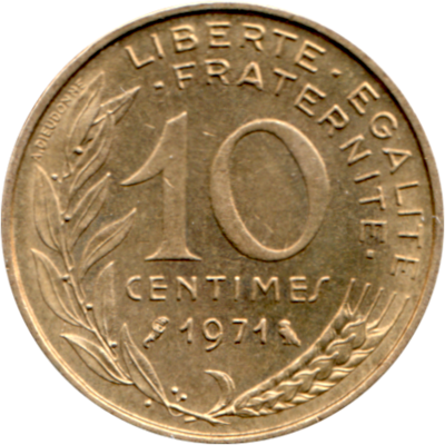 10 centimes, 1971 Reverse