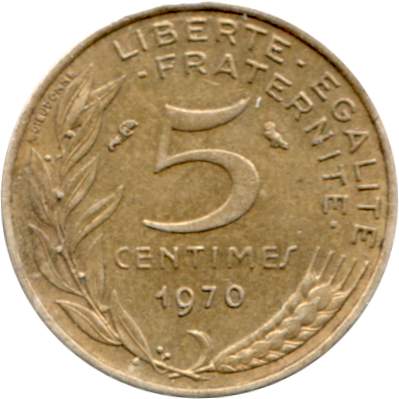 5 centimes, 1970 Reverse