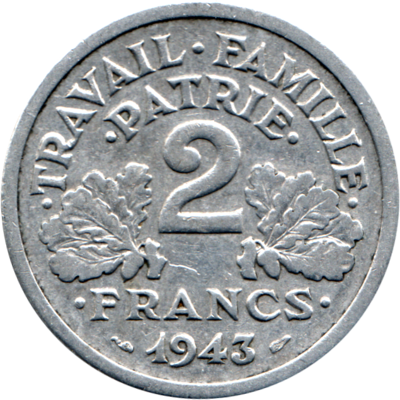 2 Francs, 1943 Reverse