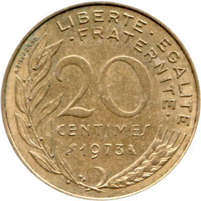 20 centimes, 1973 Reverse