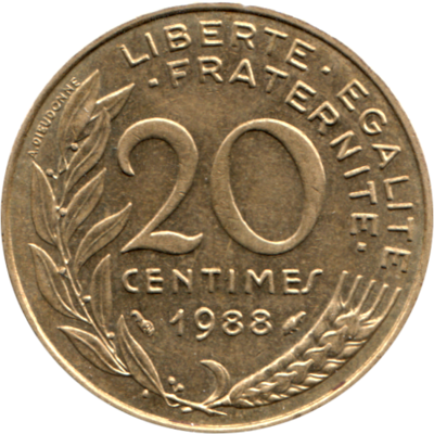 20 centimes, 1988 Reverse