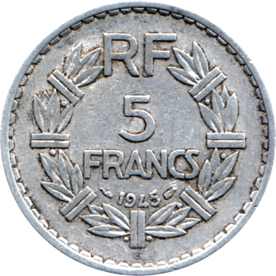 5 Francs, 1945 Reverse