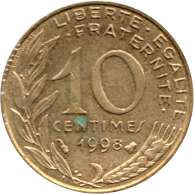10 centimes, 1998 Reverse