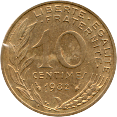 10 centimes, 1982 Reverse