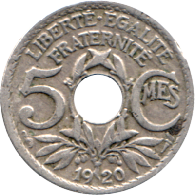 5 centimes, 1920 Reverse