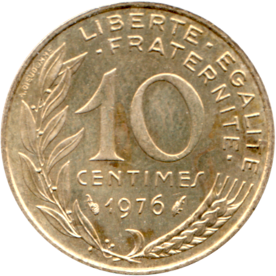 10 centimes, 1976 Reverse