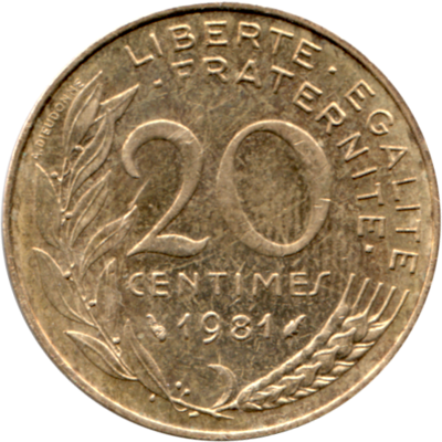 20 centimes, 1981 Reverse