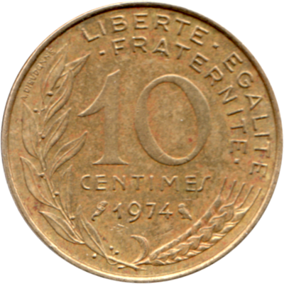 10 centimes, 1974 Reverse