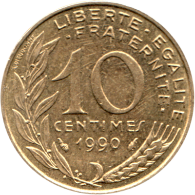 10 centimes, 1990 Reverse