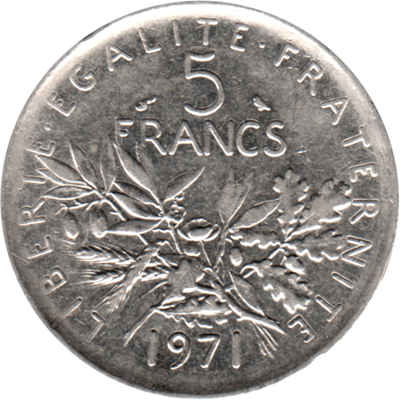 5 Francs, 1971 Reverse