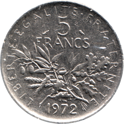 5 Francs, 1972 Reverse
