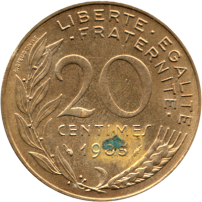 20 centimes, 1985 Reverse
