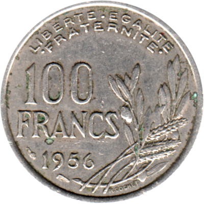 100 Francs, 1956 Reverse