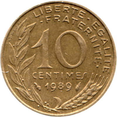 10 centimes, 1989 Reverse