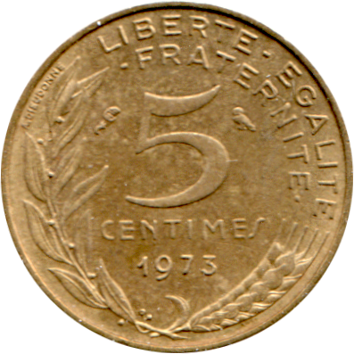 5 centimes, 1973 Reverse