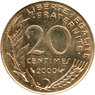20 centimes, 2000 Reverse