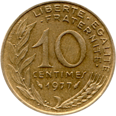 10 centimes, 1977 Reverse