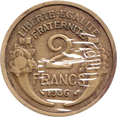 2 Francs, 1936 Reverse