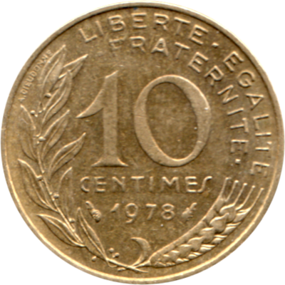 10 centimes, 1978 Reverse