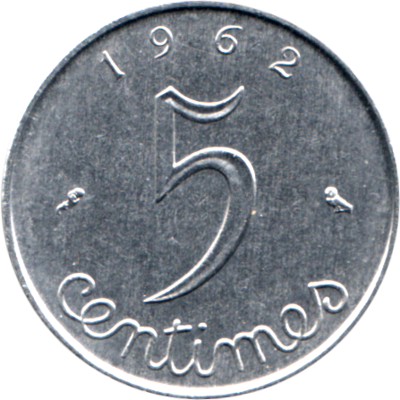 5 centimes, 1962 Reverse