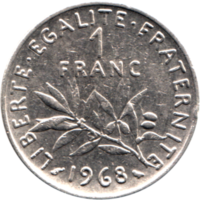 1 Franc, 1968 Reverse