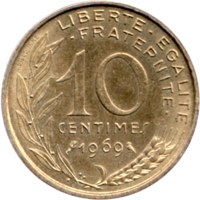 10 centimes, 1969 Reverse