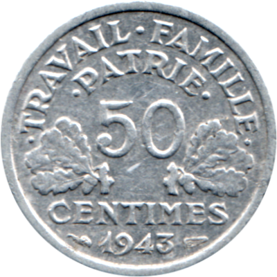 50 centimes, 1943 Reverse