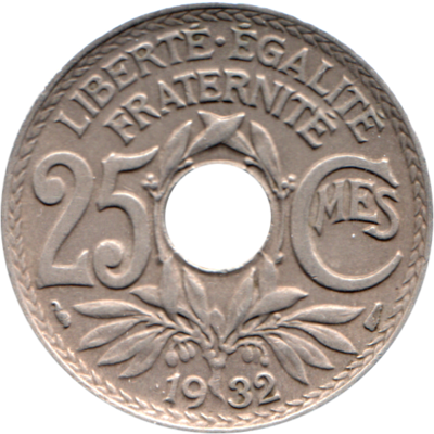 25 centimes, 1932 Reverse
