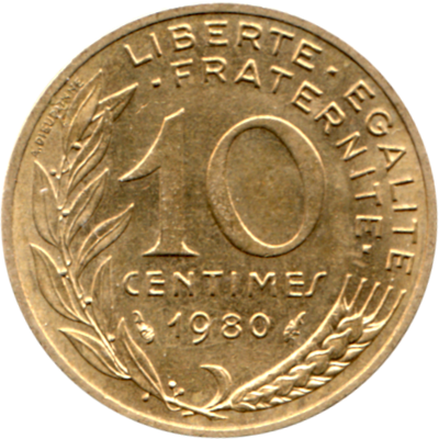 10 centimes, 1980 Reverse