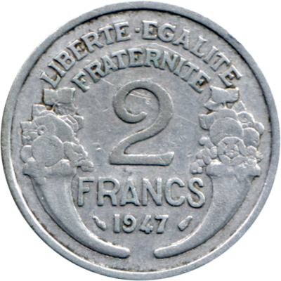 2 Francs, 1947 Reverse
